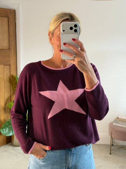 Plum/Pink Cashmere Mix Star Jumper