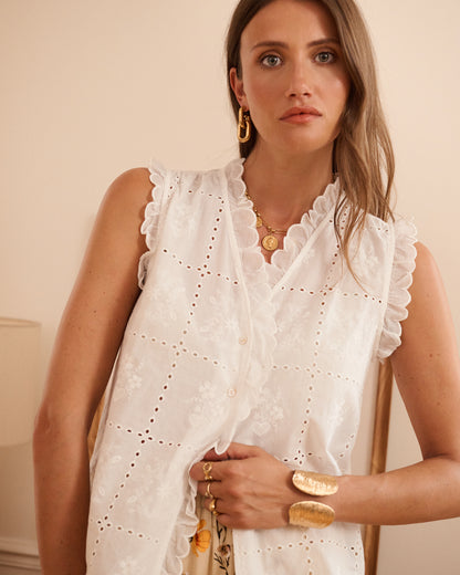 White Broderie Anglaise Frill Sleeve Blouse