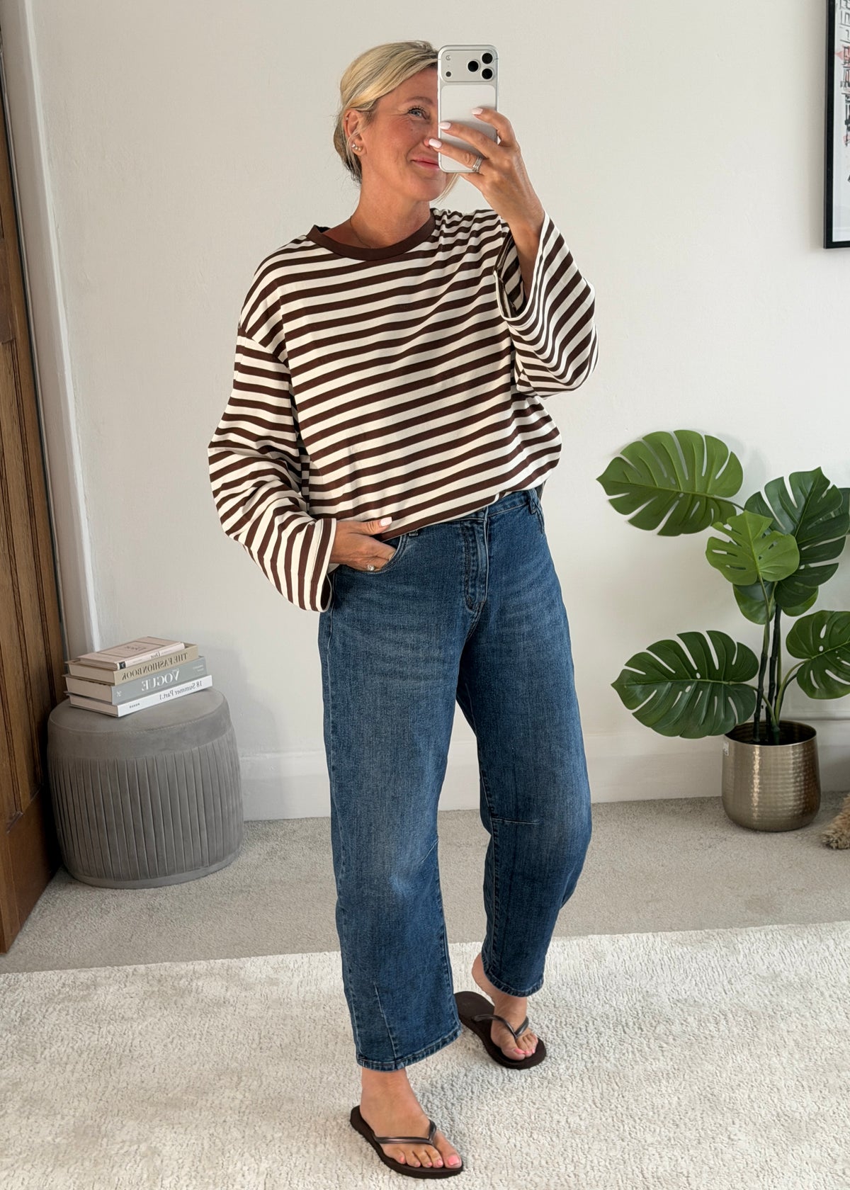 Chocolate/Cream Stripe Relaxed T Shirt