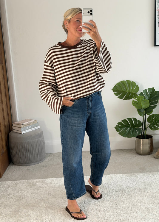 Chocolate/Cream Stripe Relaxed T Shirt