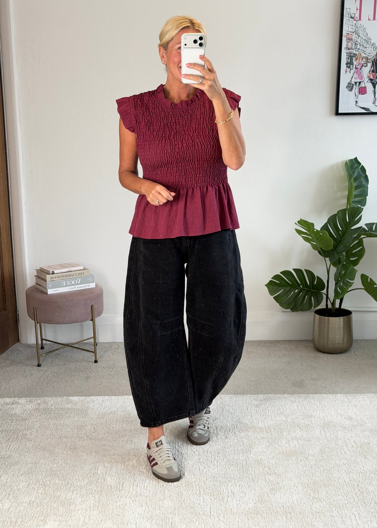 Plum Smocked Peplum Top