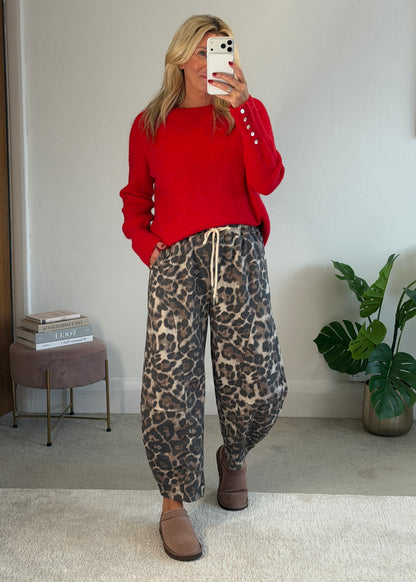 Red Alpaca Mix Button Cuff Jumper