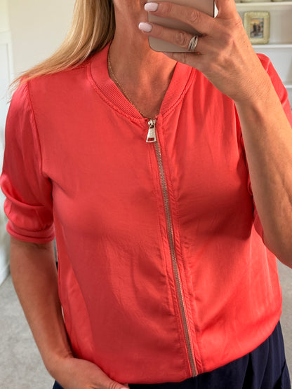 Coral Silk Mix 1/2 Sleeve Bomber Jacket