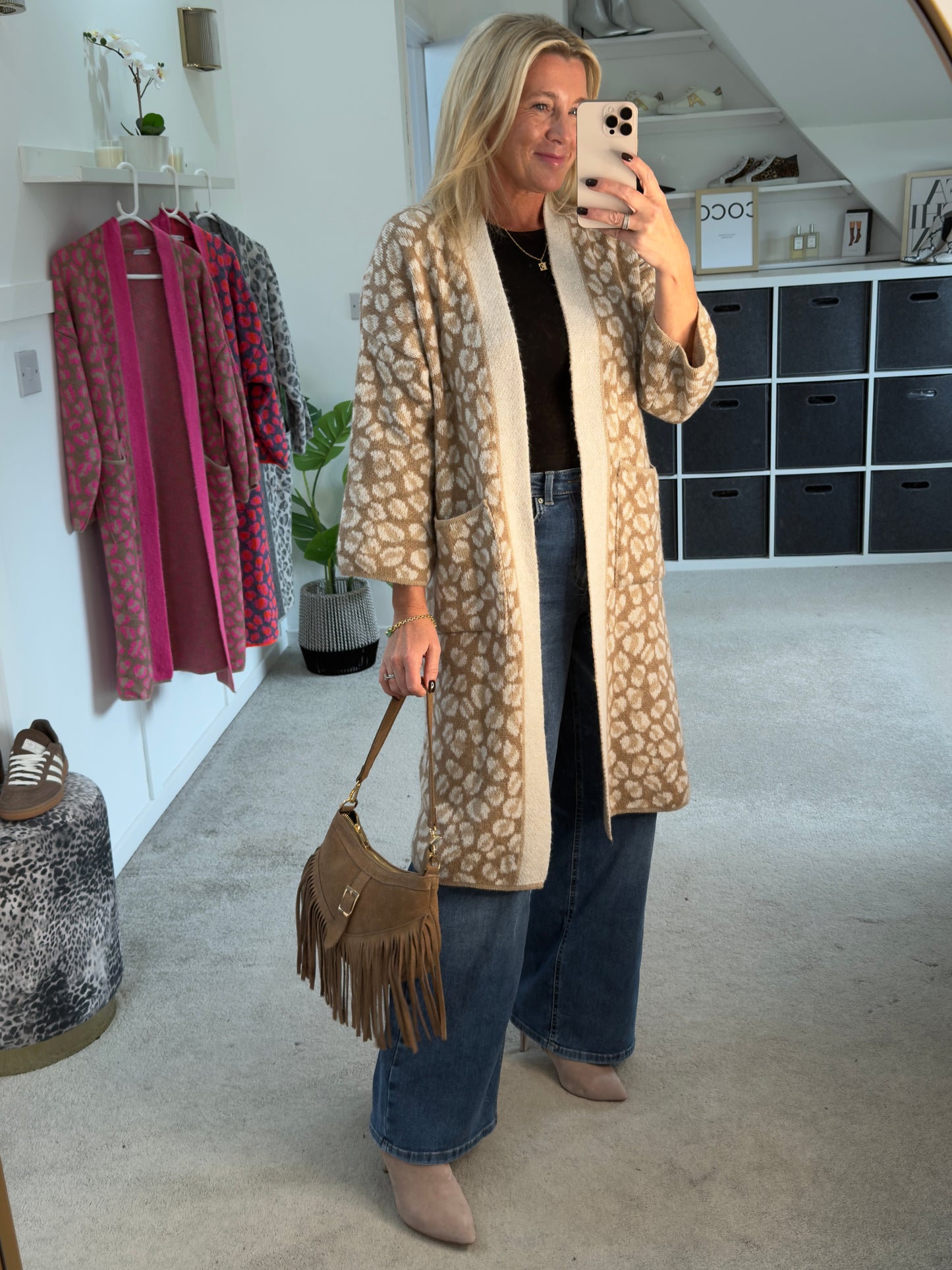 Tan/Camel Leopard Long Cardigan