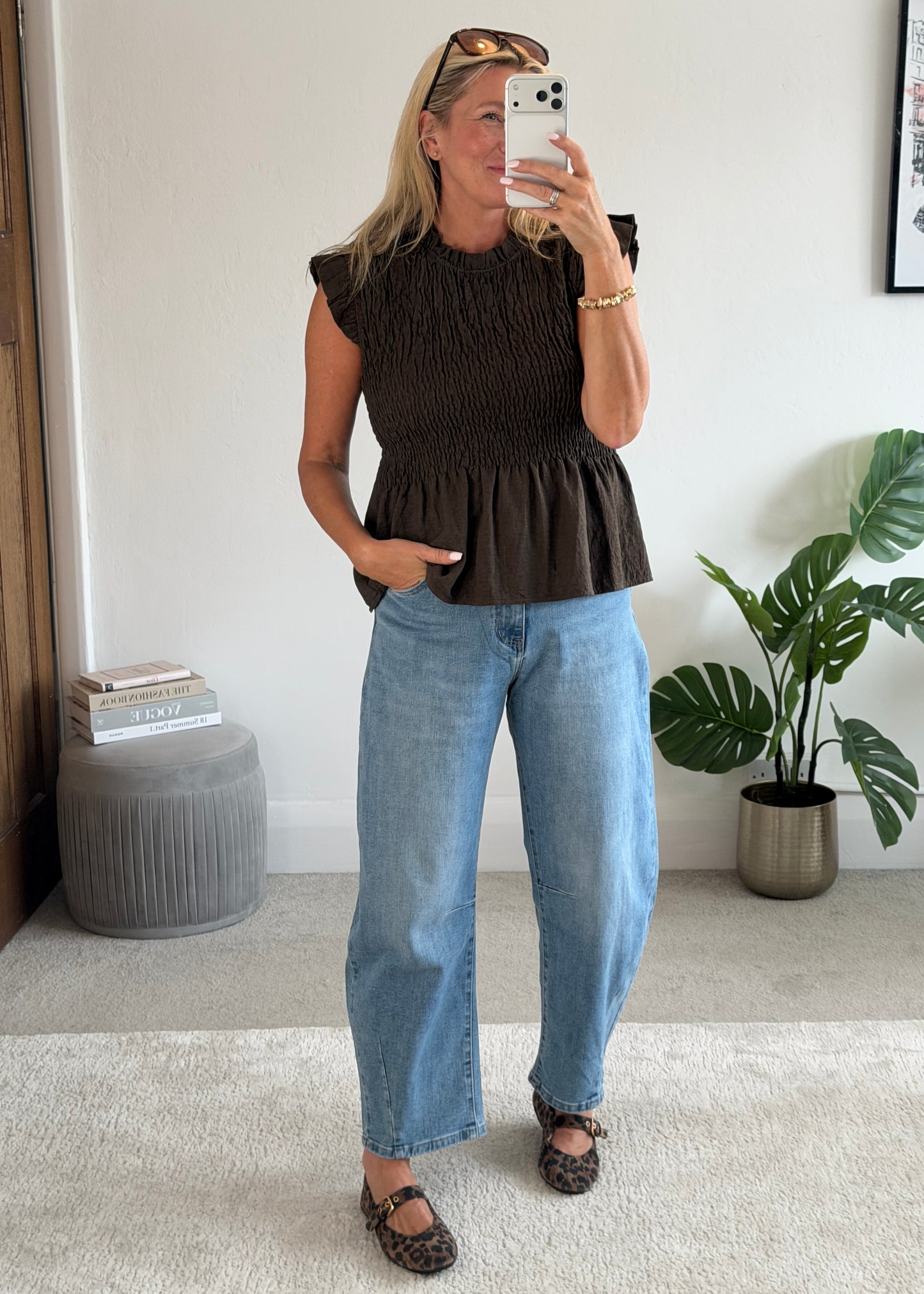 Chocolate Smocked Peplum Top