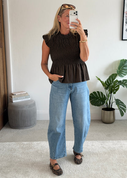 Chocolate Smocked Peplum Top