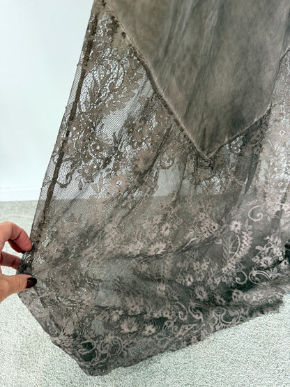 Mocha Satin Lace V-Neck Maxi Slip Dress