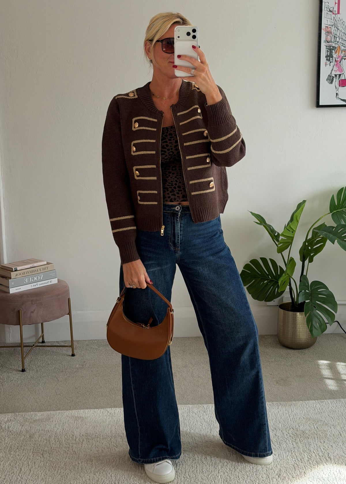 Chocolate Military Zip Front Knitted Cardi