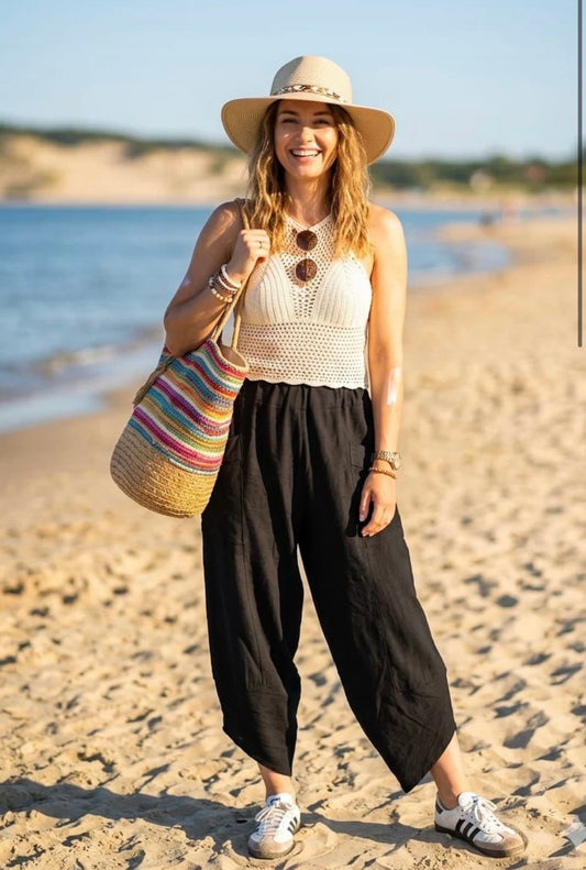 Black Viscose Barrel Cargo Trousers