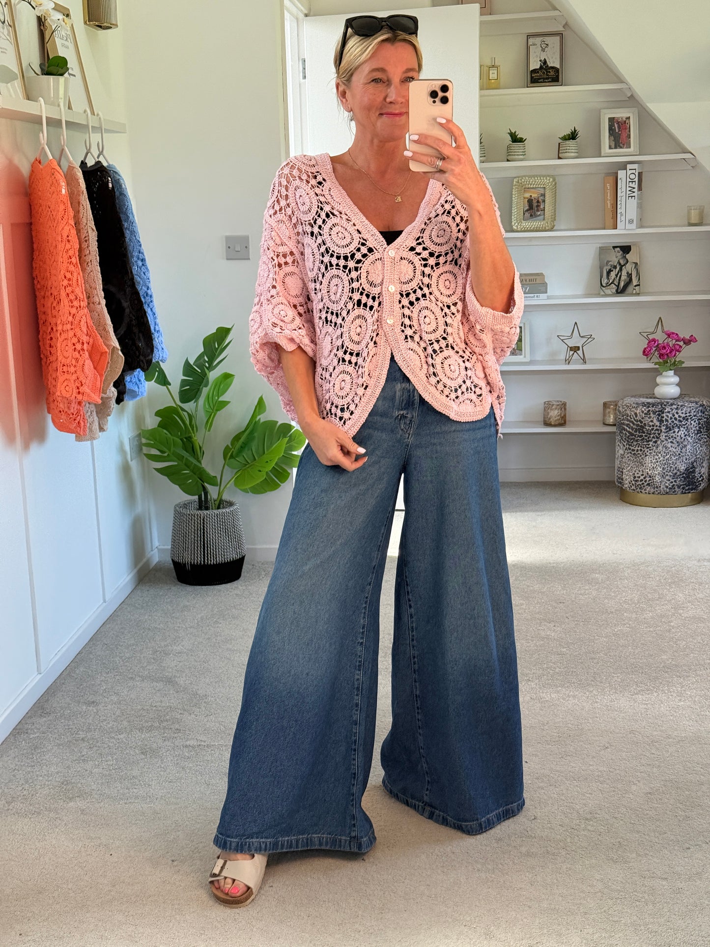 Baby Pink Circle Design Crochet Cardigan