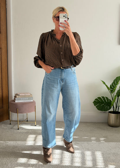 Mocha/Tan Heritage Check Frill Collar Blouse