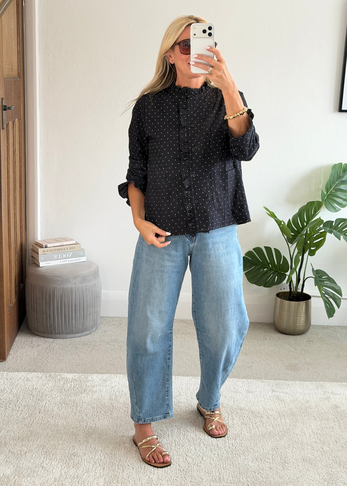 Navy Polka Dot Frill Shacket