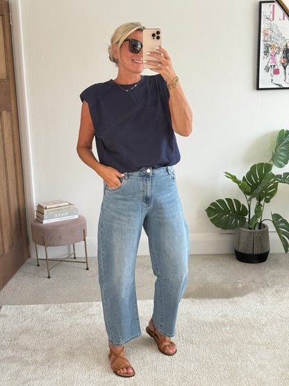 Navy Structured Shoulder T-Shirt
