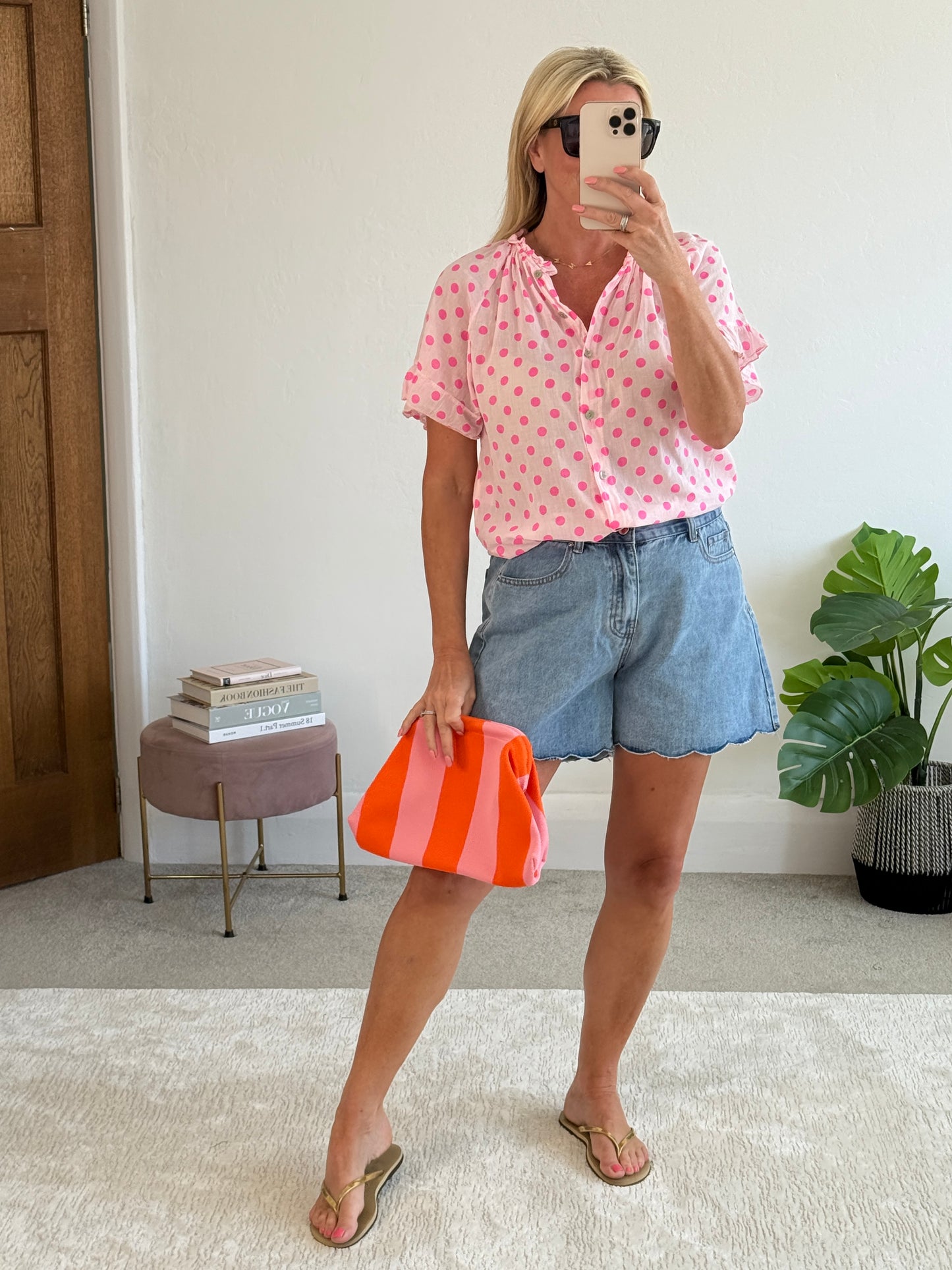 Hot Pink/Pink Polka Dot Frill Sleeve Blouse