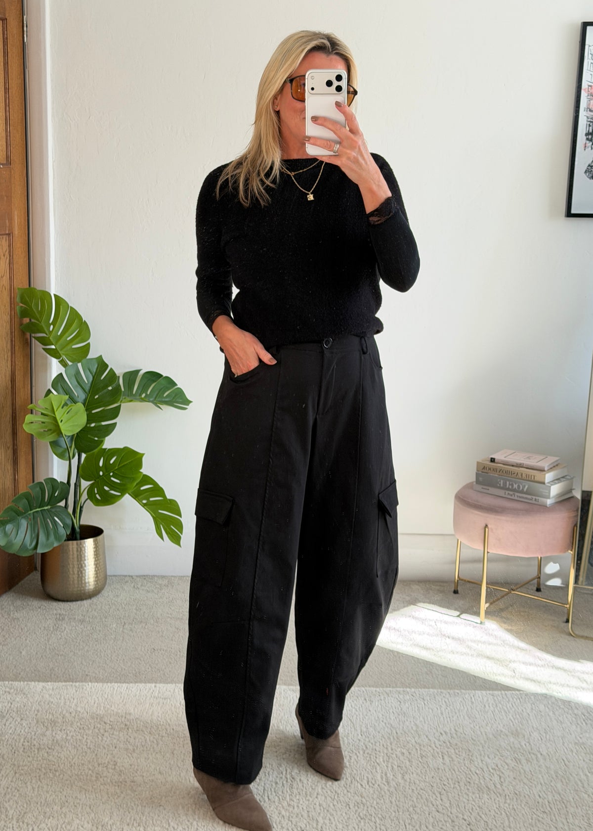 Black Barrel Leg Cargo Trousers