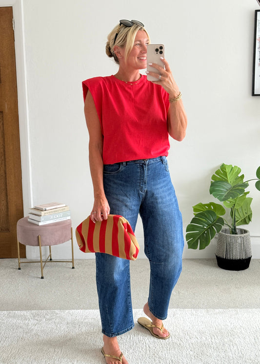 Red Structured Shoulder T-Shirt