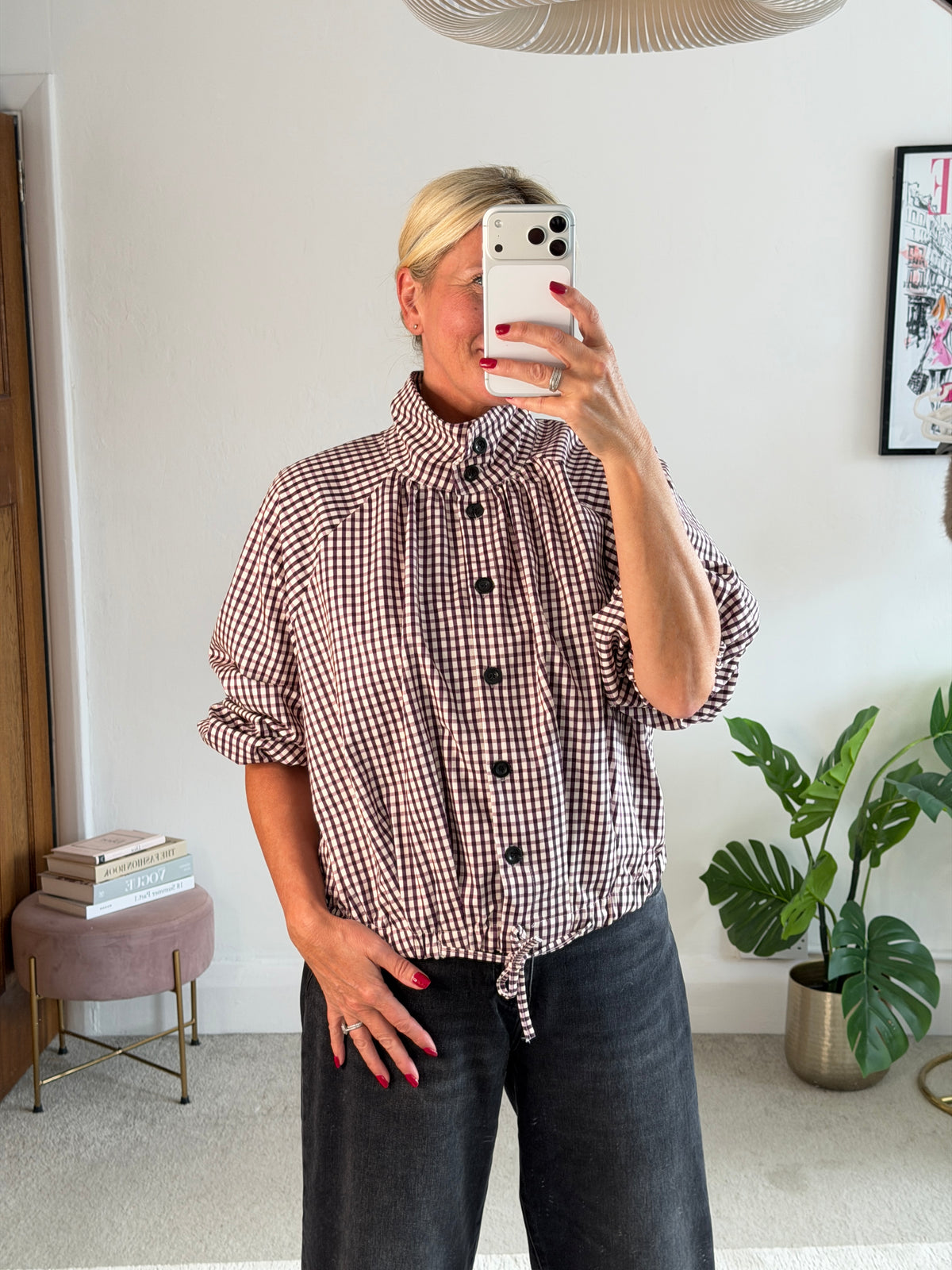 Plum Check Funnel Neck Jacket