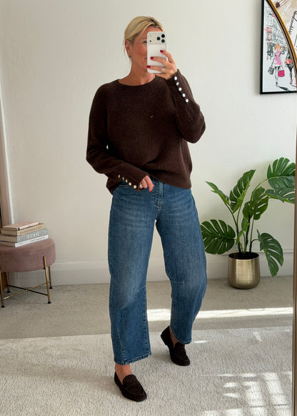 Chocolate Alpaca Mix Button Cuff Jumper