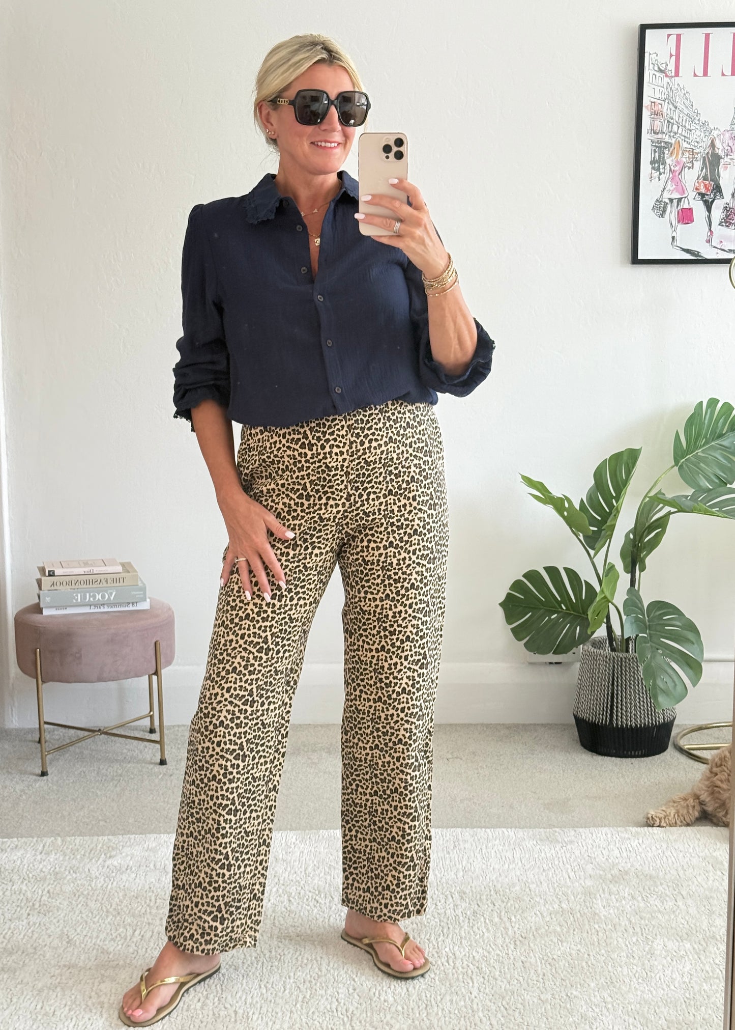 Leopard Print Straight Leg Trousers