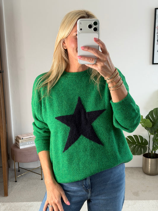 Green/Navy Star Crew Neck Jumper