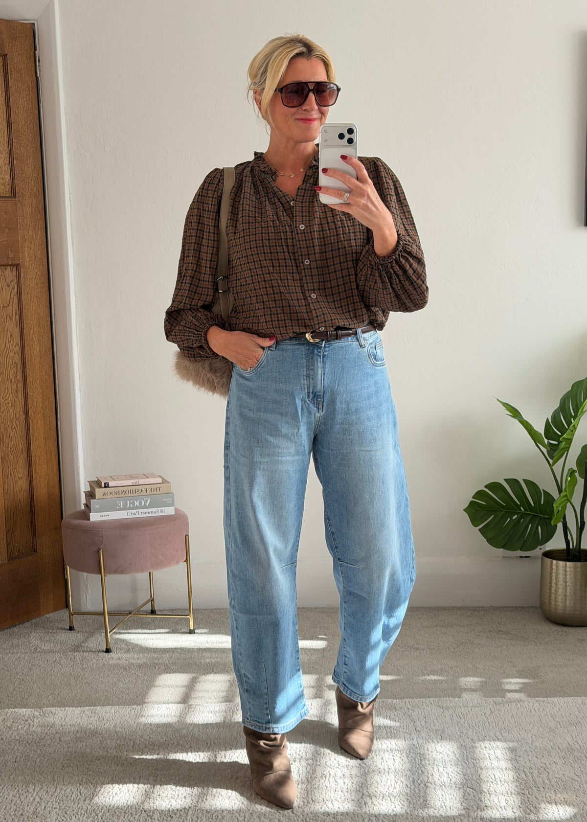 Mocha/Tan Heritage Check Frill Collar Blouse