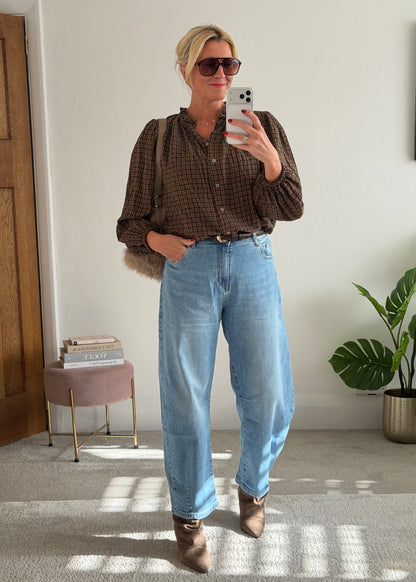 Mocha/Tan Heritage Check Frill Collar Blouse