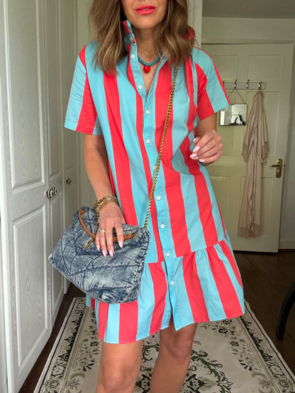 Red/Turquoise Blue Stripe Dress