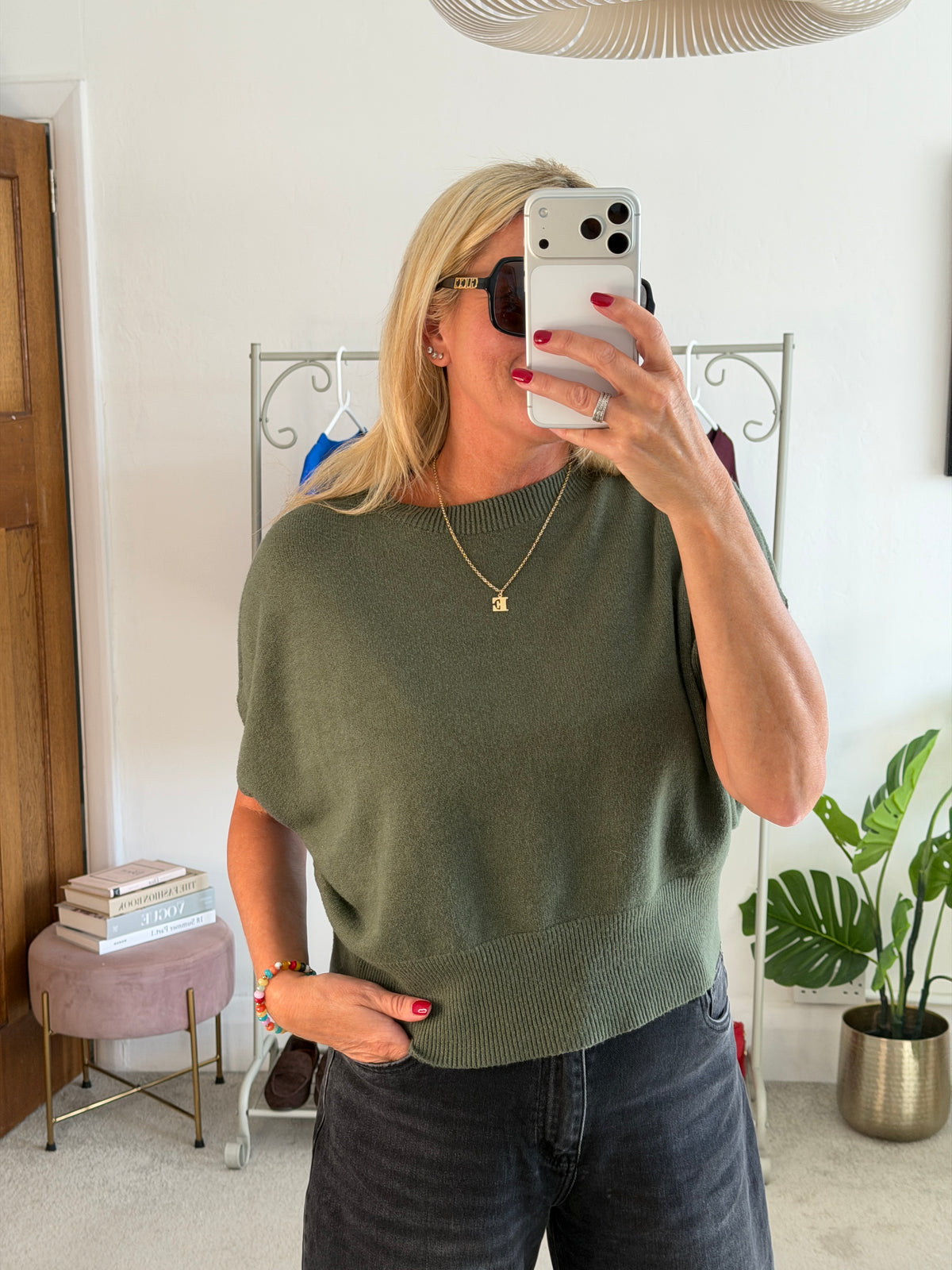 Khaki S/Sleeve Batwing Jumper