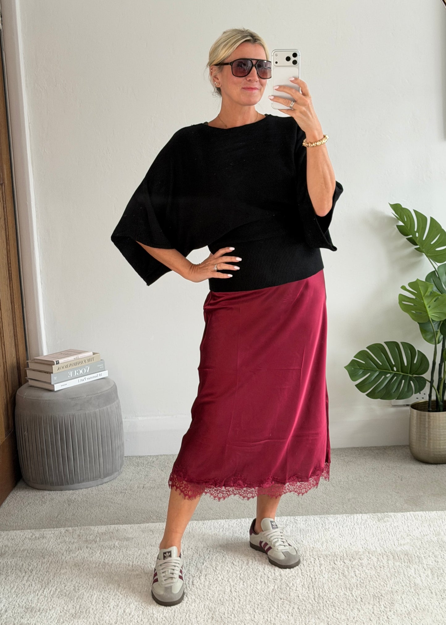 Black 3/4 Sleeve Batwing Jumper