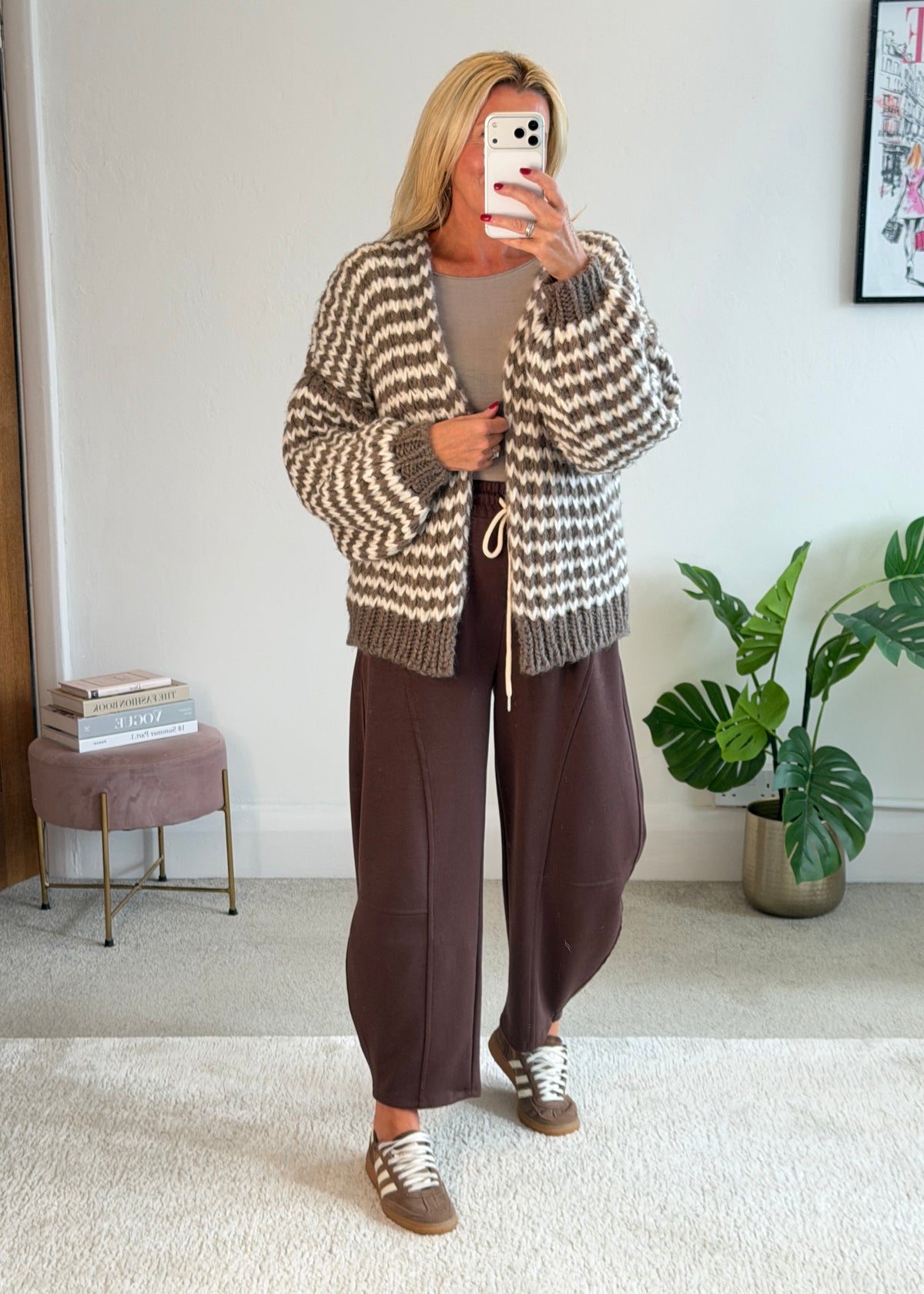 Mocha/Cream Cosy Stripe Cardigan