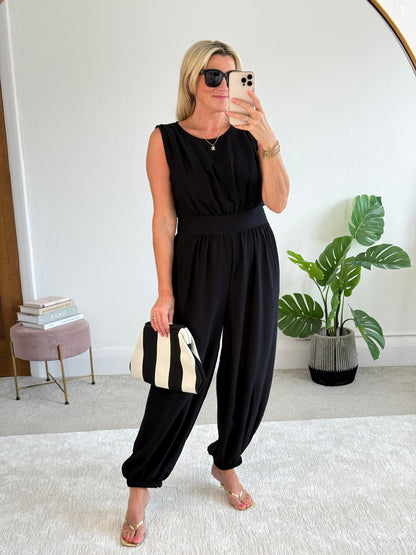 Black Elasticated Sleeveless Harem Jumpsuit
