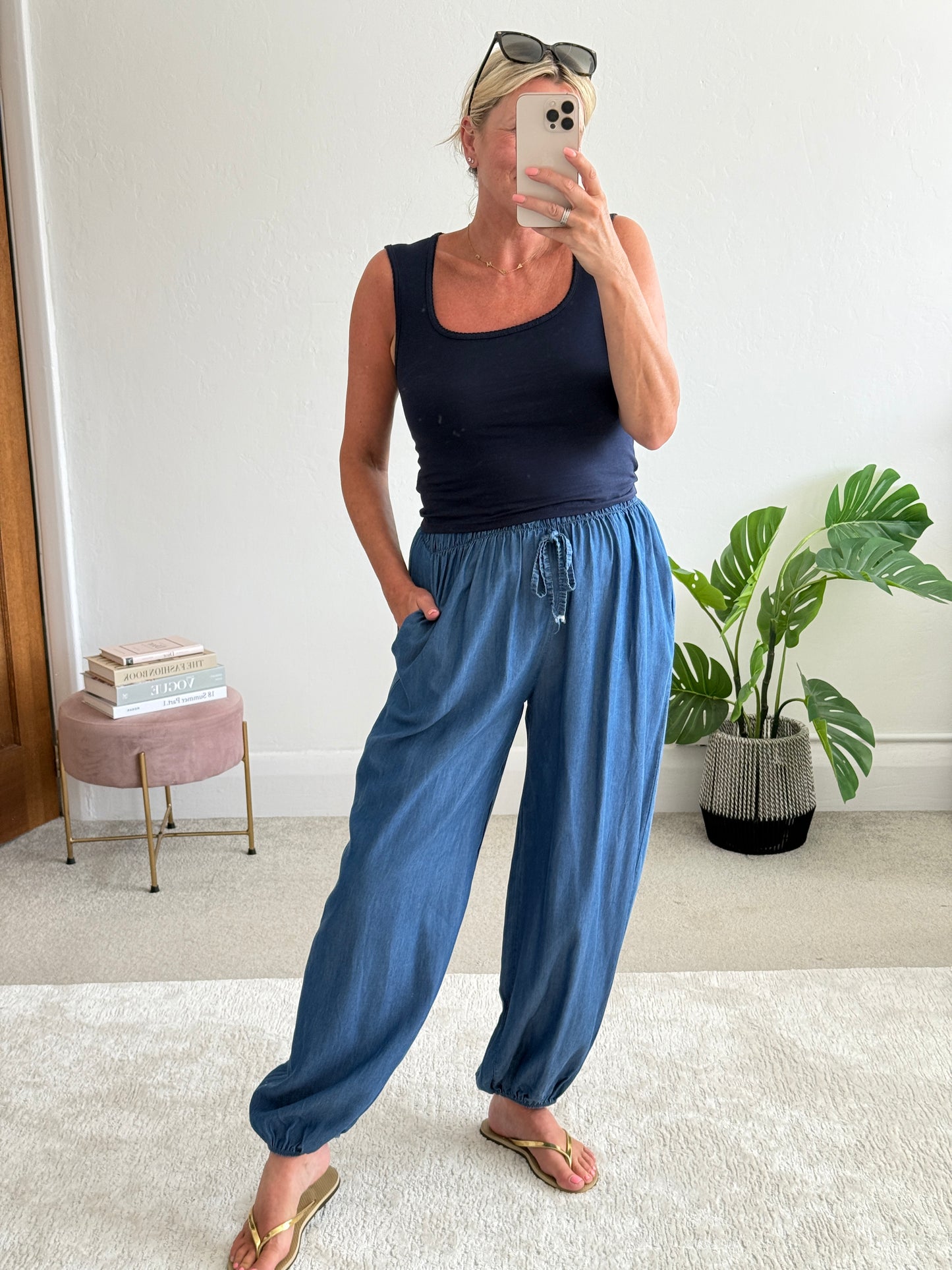 Mid Denim Chambray Balloon Trousers