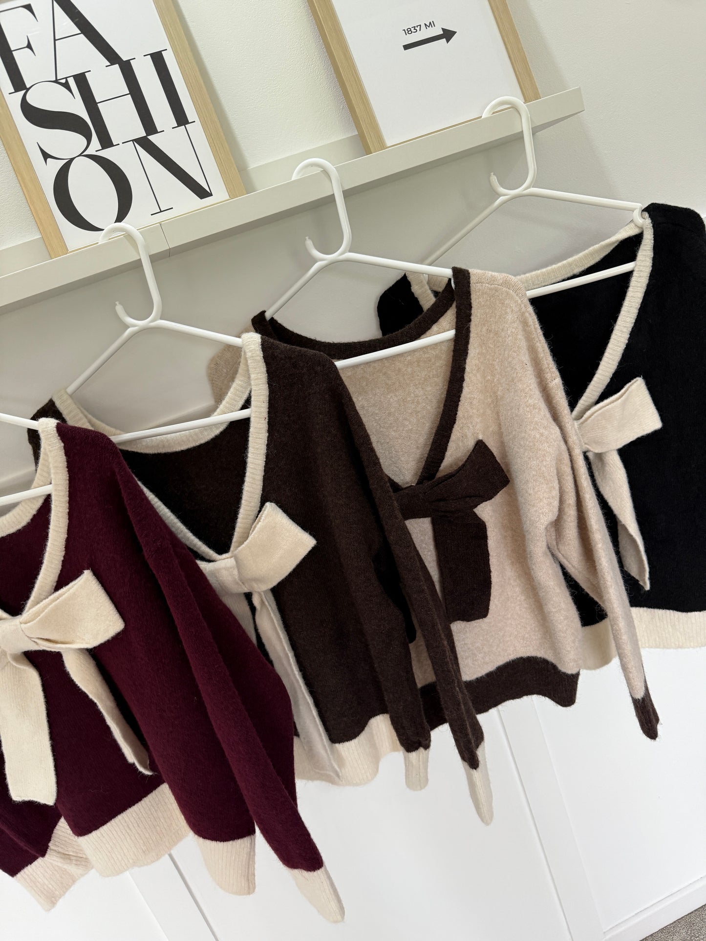 Chocolate/Cream Contrast Bow Back Jumper
