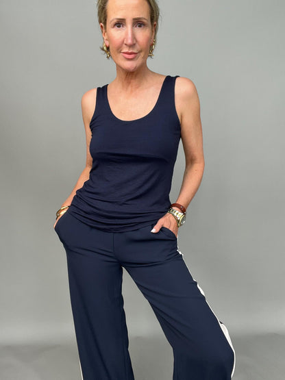 Navy/Beige Stripe Wide Leg Trousers