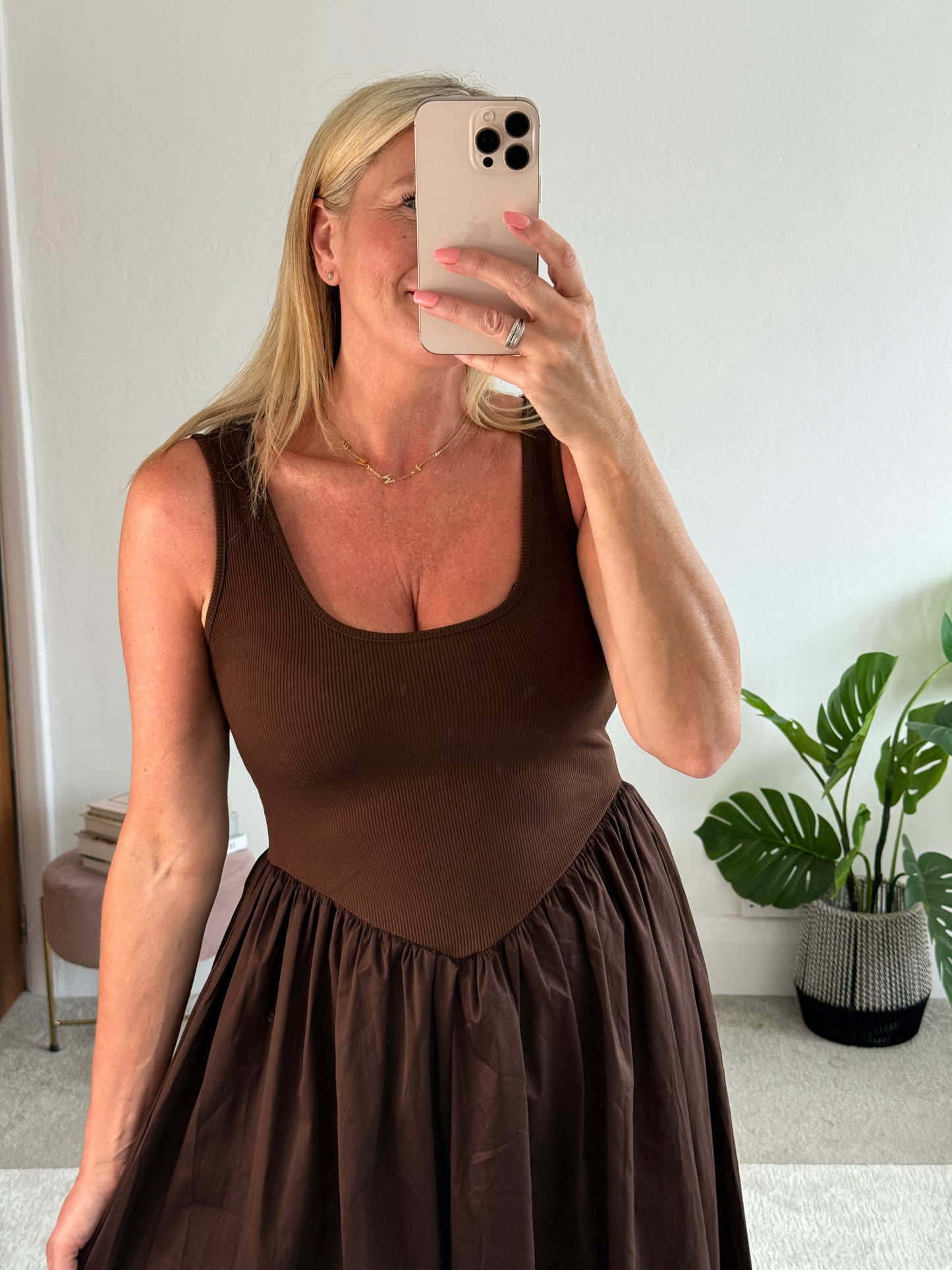 Chocolate V Waist Pocket Maxi Dress