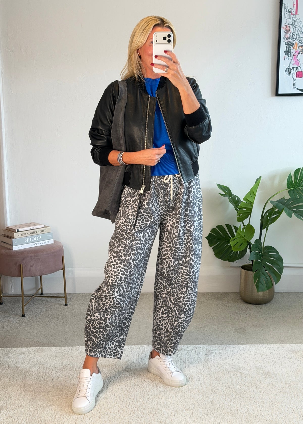 Grey Leopard Barrel Joggers