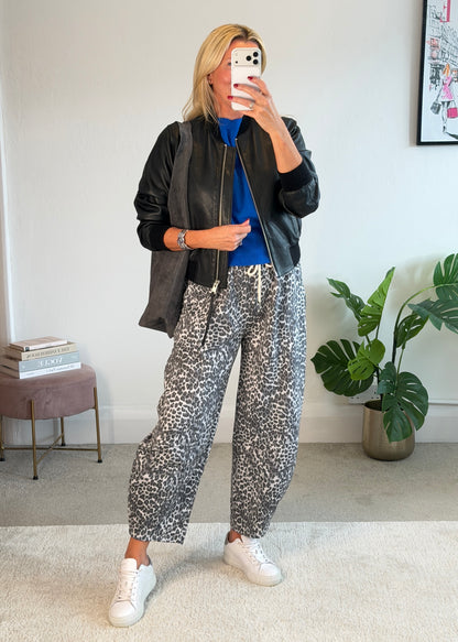 Grey Leopard Barrel Joggers