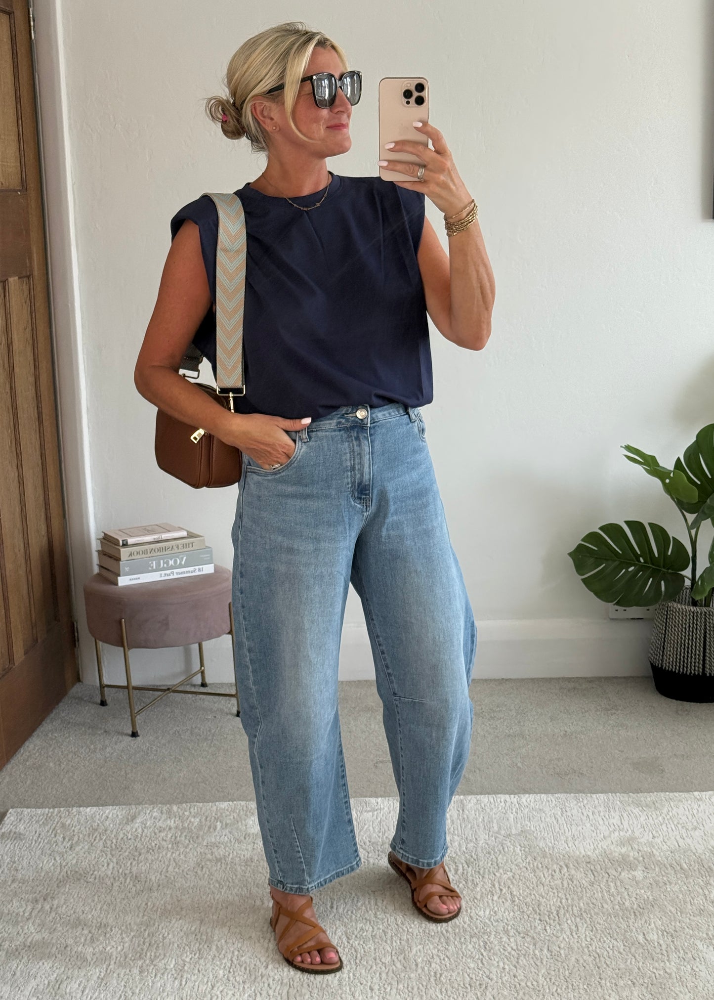 Navy Structured Shoulder T-Shirt