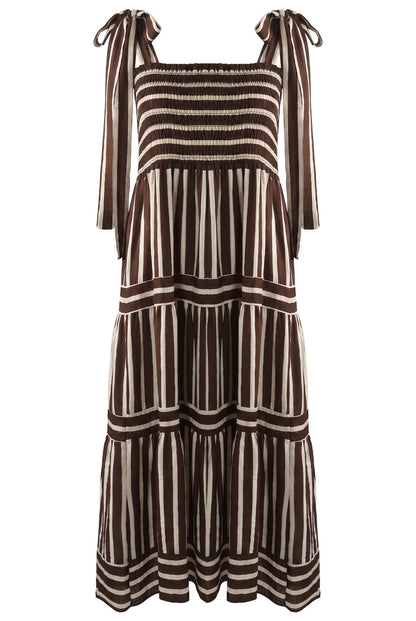 Pink/Red Striped Shirred Maxi Dress