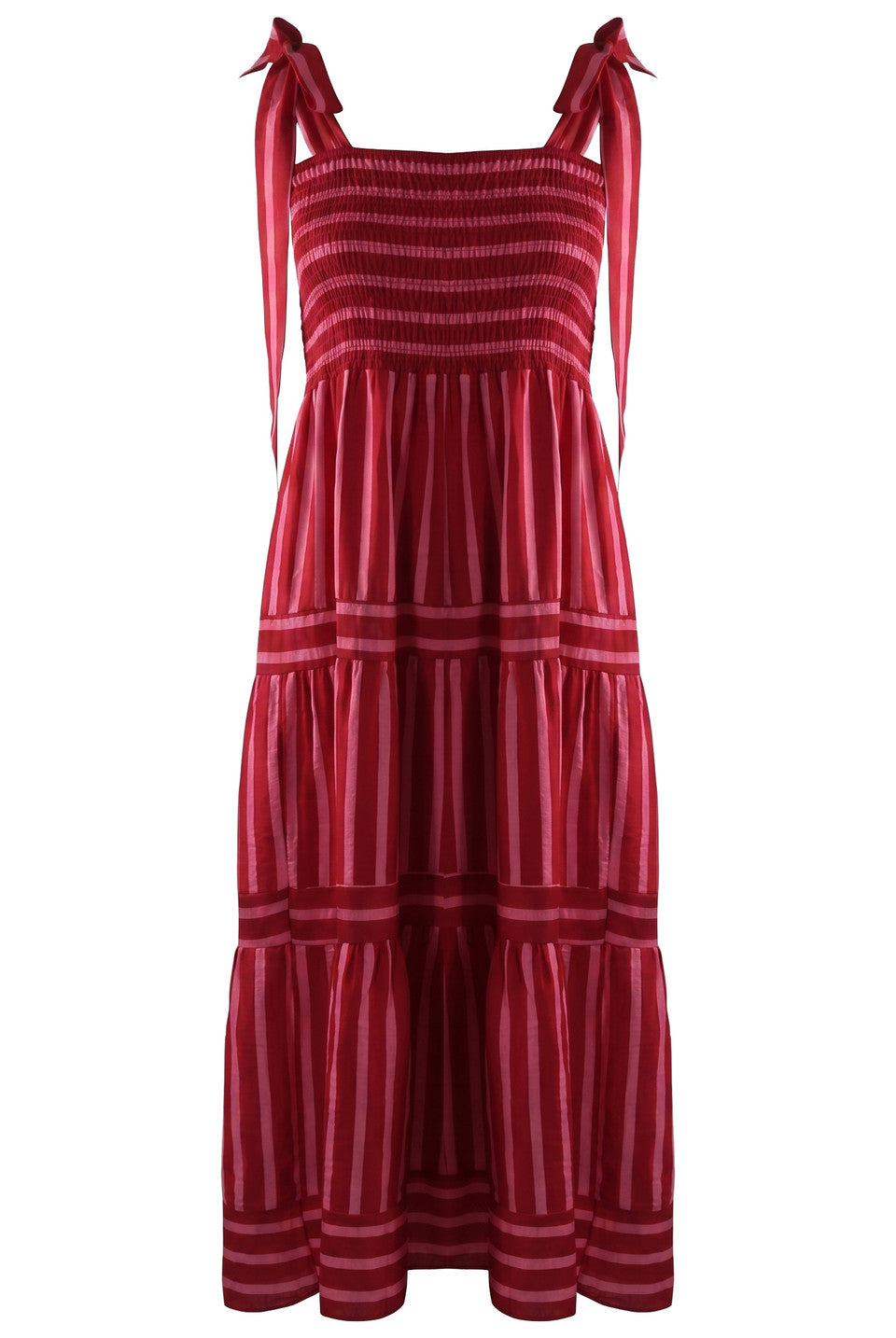 Pink/Red Striped Shirred Maxi Dress