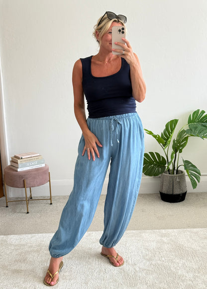 Light Denim Chambray Balloon Trousers