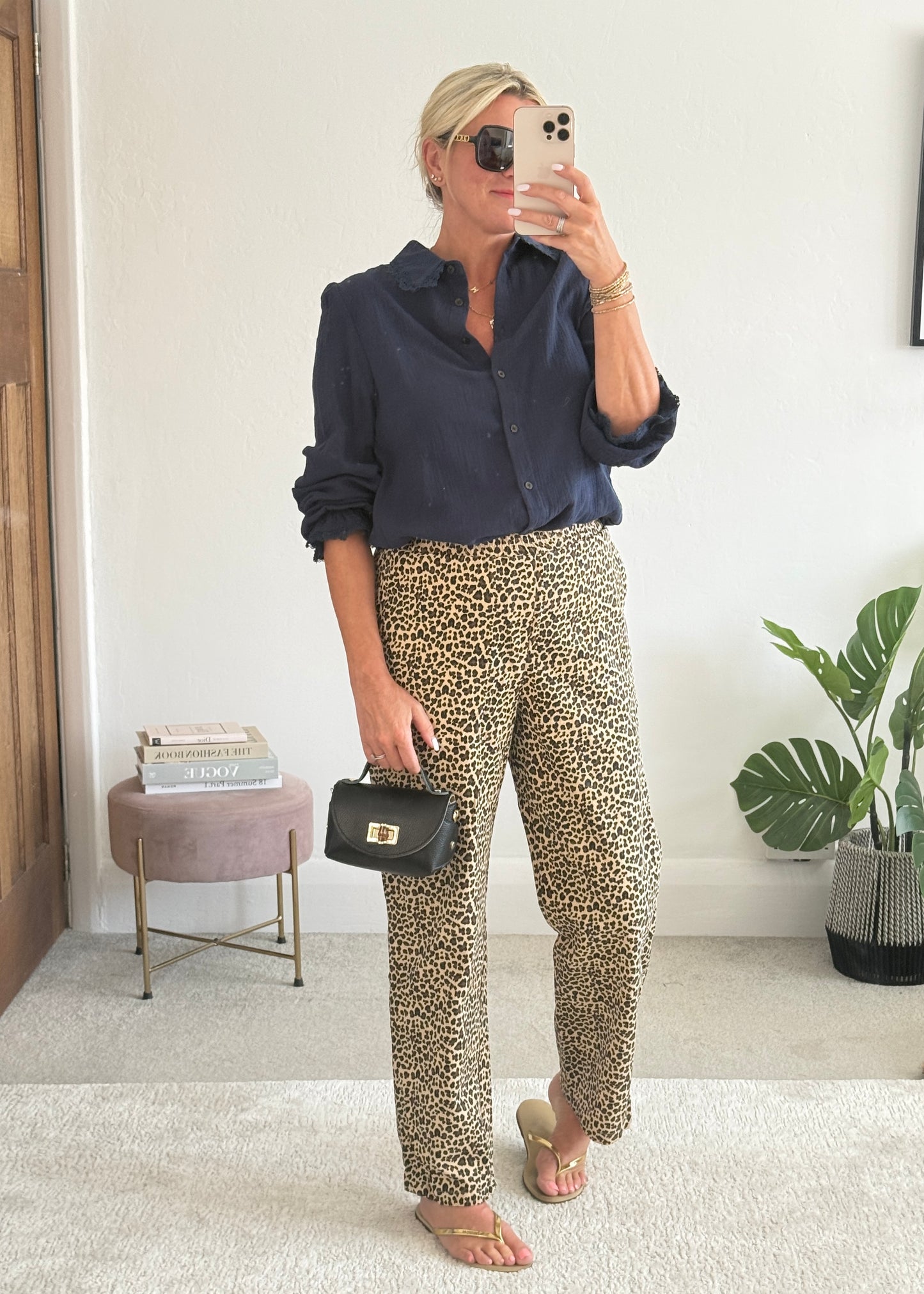 Leopard Print Straight Leg Trousers