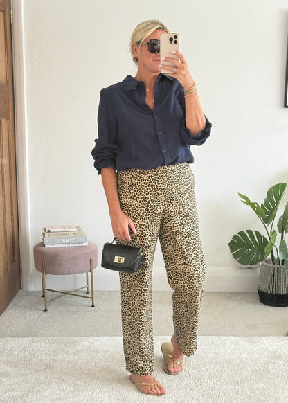 Leopard Print Straight Leg Trousers