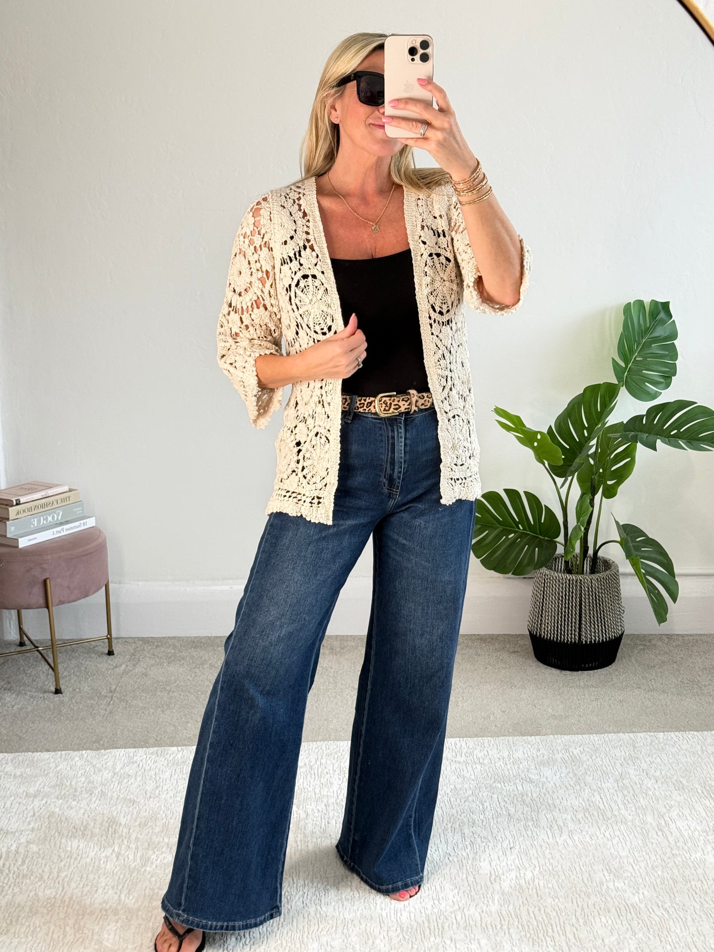 Stone Crochet Flower Pattern Cardigan