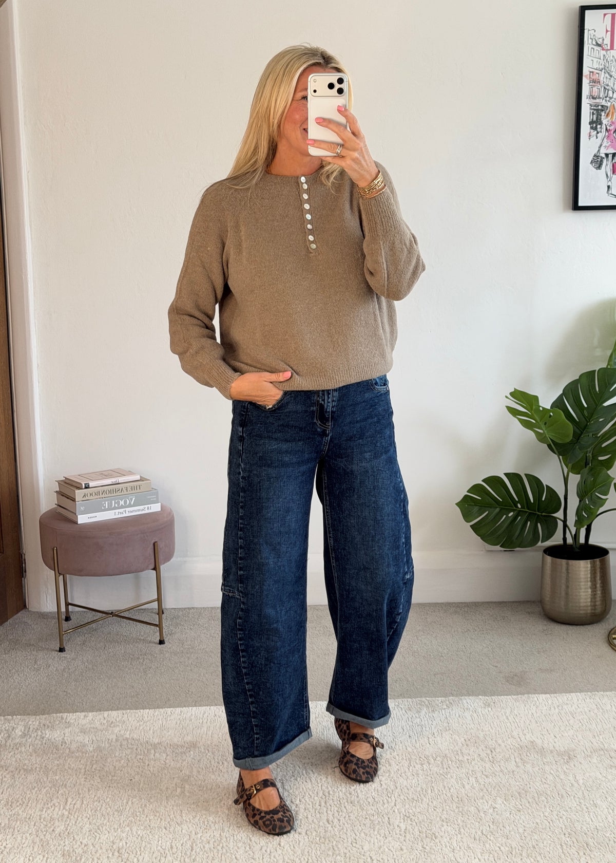 Mocha Alpaca Mix Button Jumper