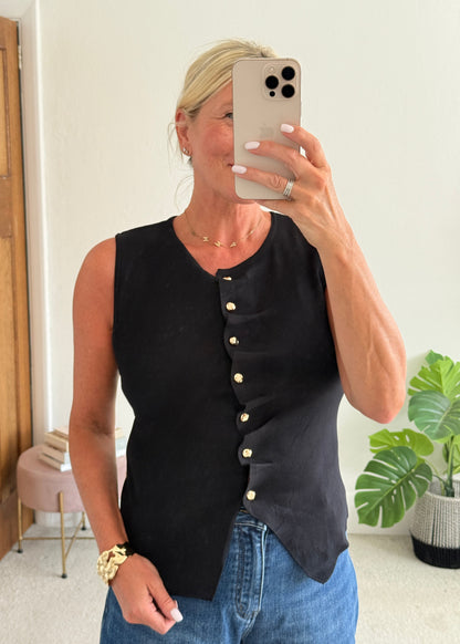 Black Tailored Knit Waistcoat