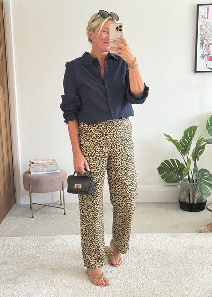 Leopard Print Straight Leg Trousers