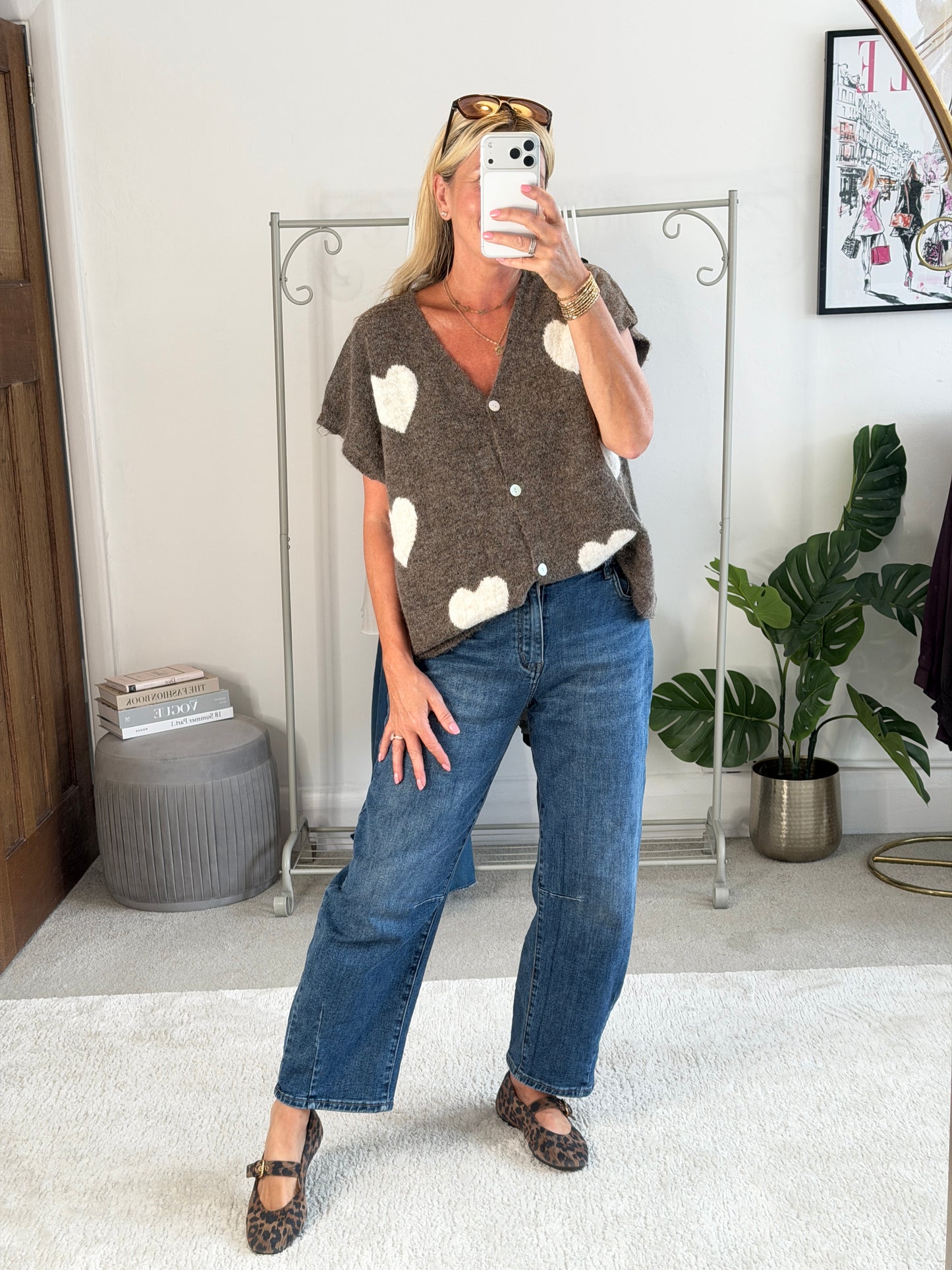 Chocolate/Cream Oversized Heart Cardigan