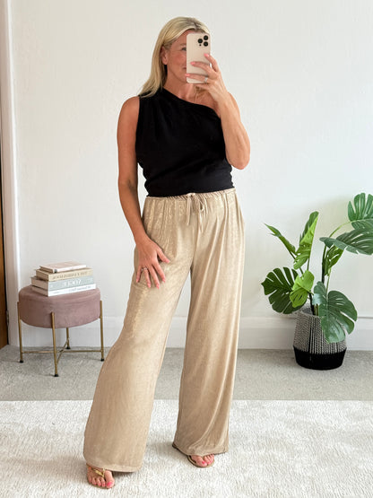 Gold Metallic Wide Leg Trousers