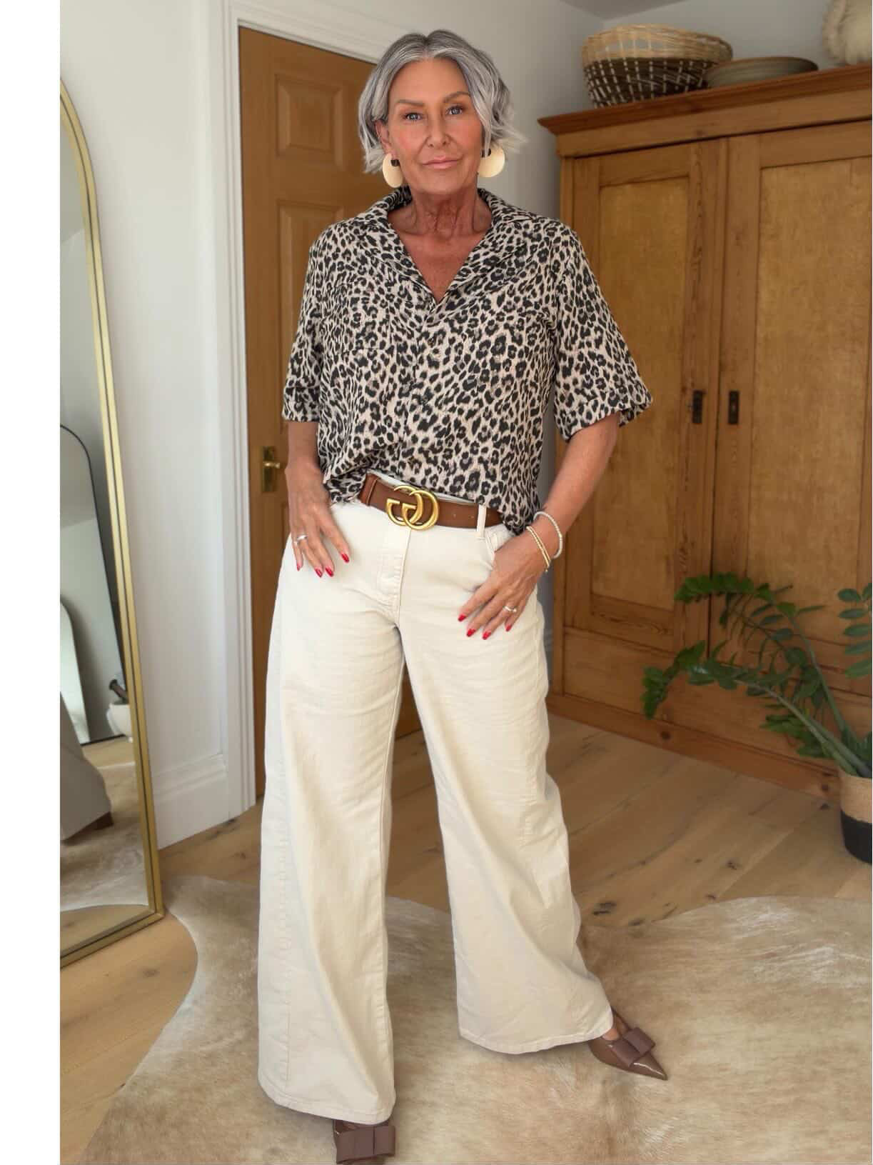 Beige Wide Panel Leg Jeans